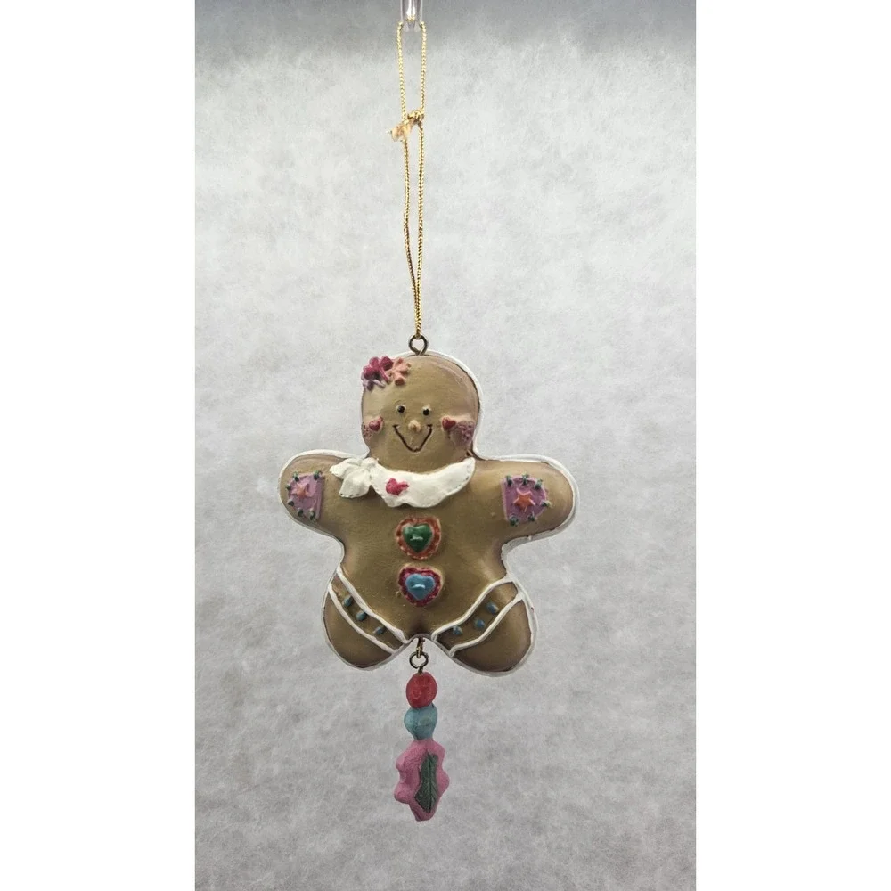 Resin Gingerbread Cookie‎ Christmas Ornament Patchwork White Scarf Hanging Charm